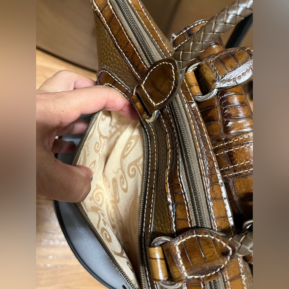 Brighton Brown Crock Embossed Pebbled Leather Handbag EUC - Picture 11 of 17